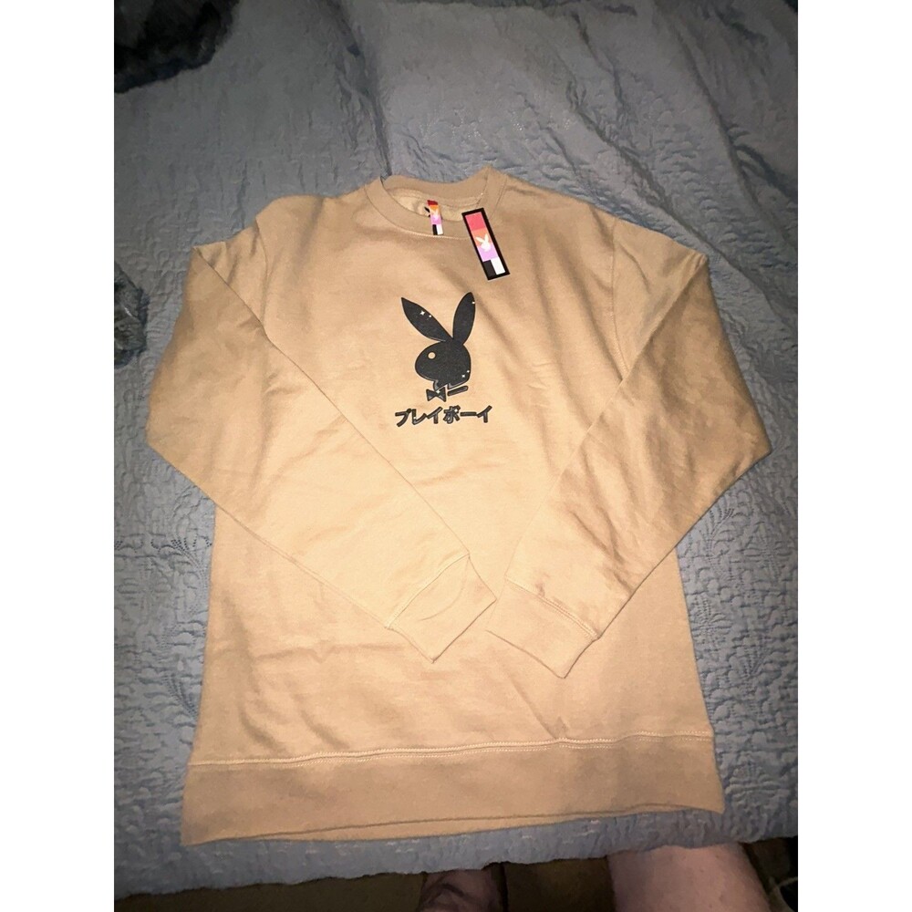 Playboy Club Tokyo Japan Mens Sweatshirt Anime Card Ace of Spades Brown Tan NWT